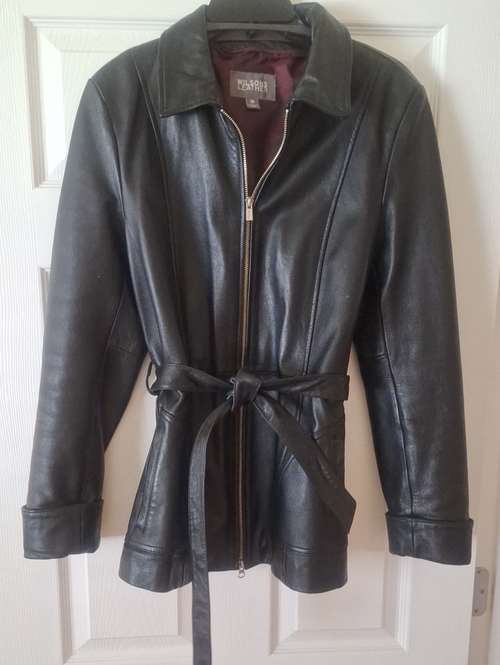 Wilsons Leather Women's Black Leather Belted Zip Jacket